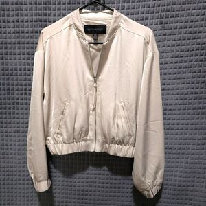 Cream Satin Cropped Moto Jacket Sm-Med Zip Sporty Clean Girl Money Boho Chic Y2K
